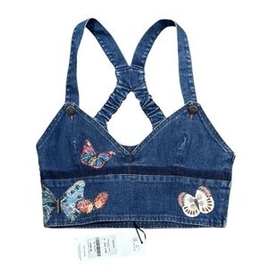 Valentino Blue Denim Butterfly Crop Top NWT